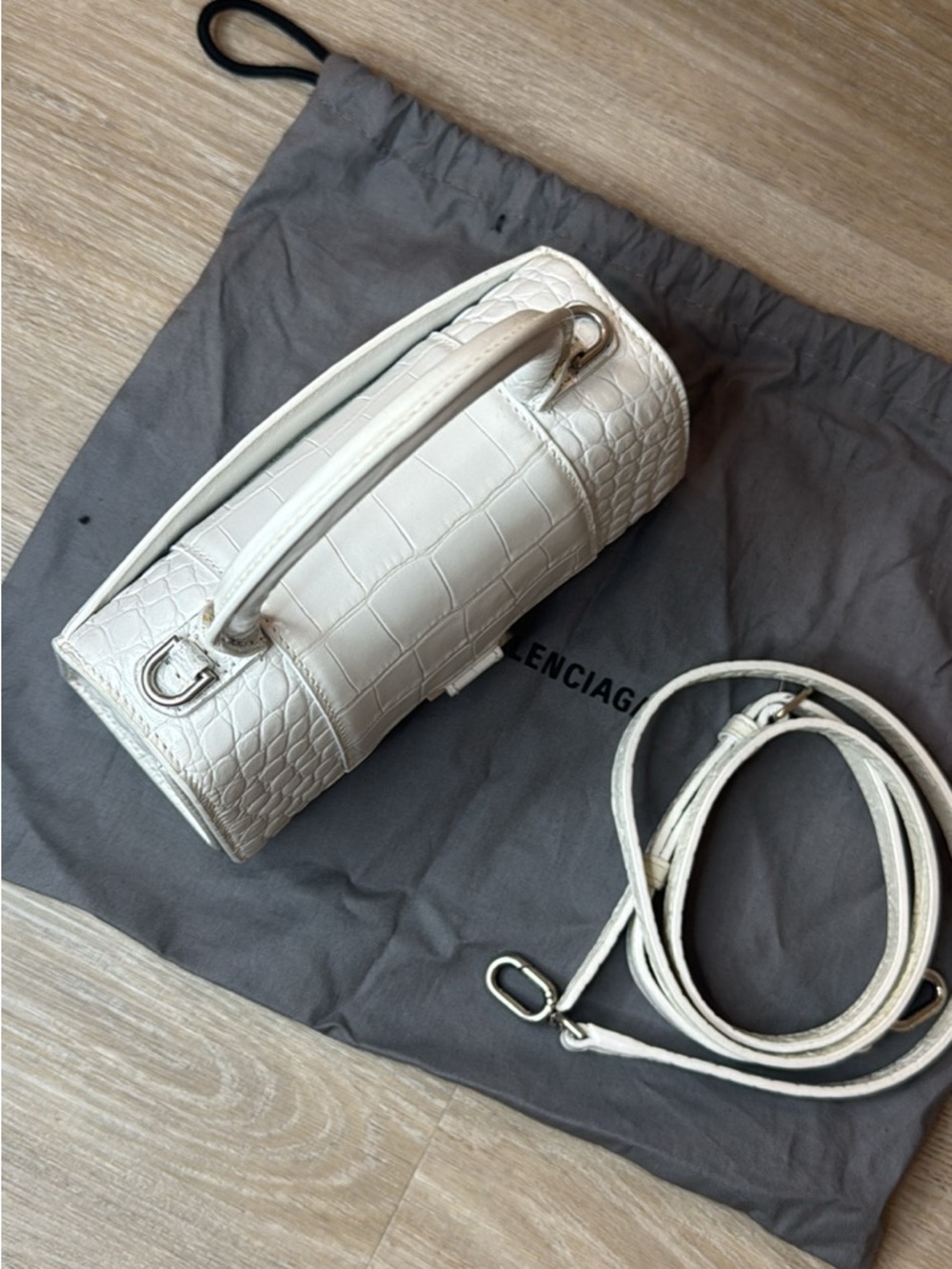 Balenciaga White Croc-Embossed Hourglass Top Handle Mini Bag - Picture 3 of 5